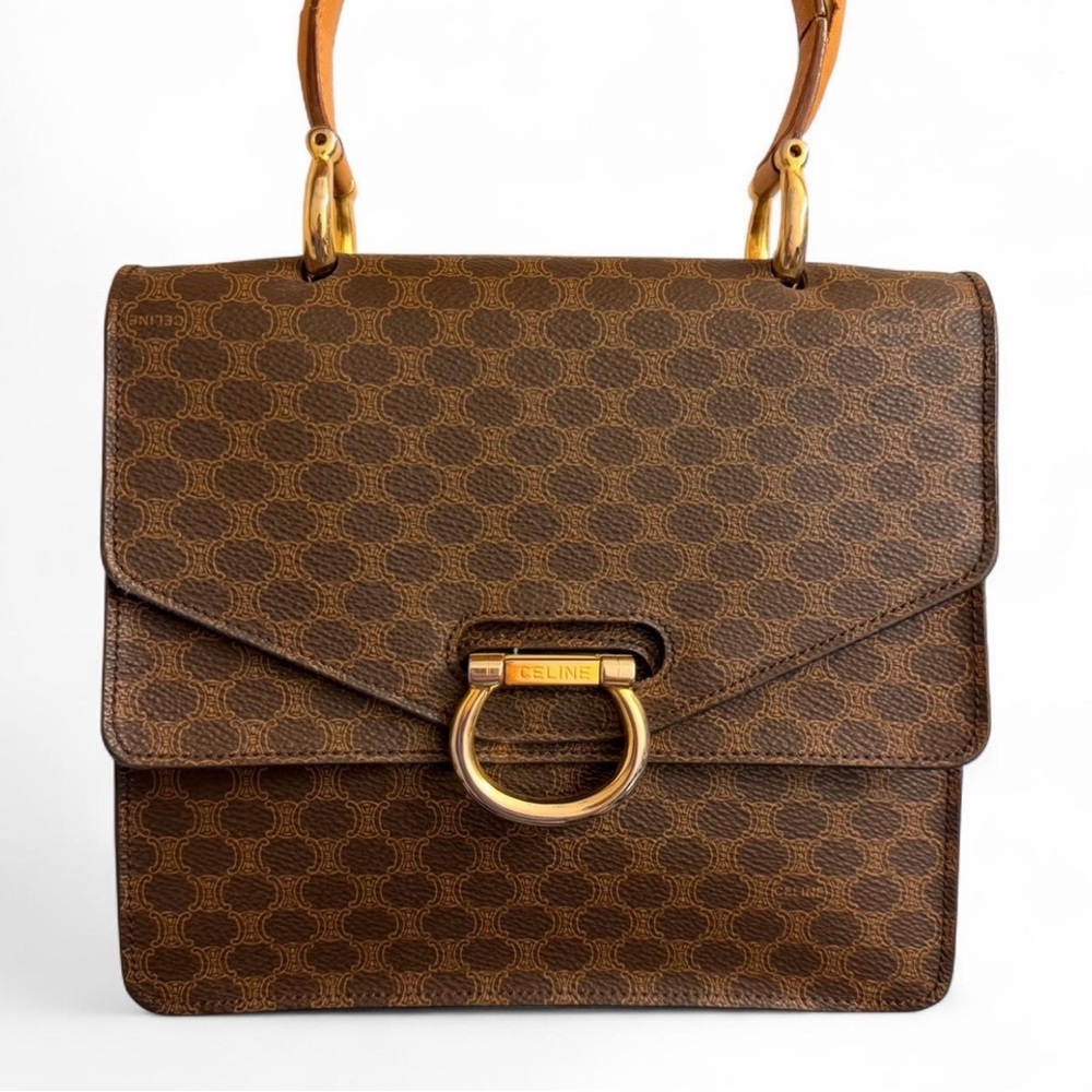 Vintage Celine Macadam Brown Leather Top Handle Bag
